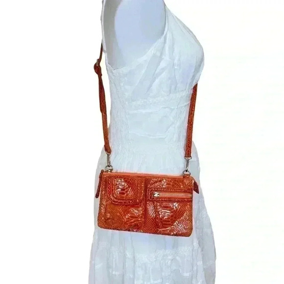 Perlina  tangerine orange suede mini croc embossed crossbody bag - Picture 1 of 6